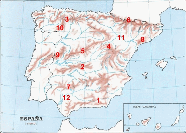 España relieve mudo geografia